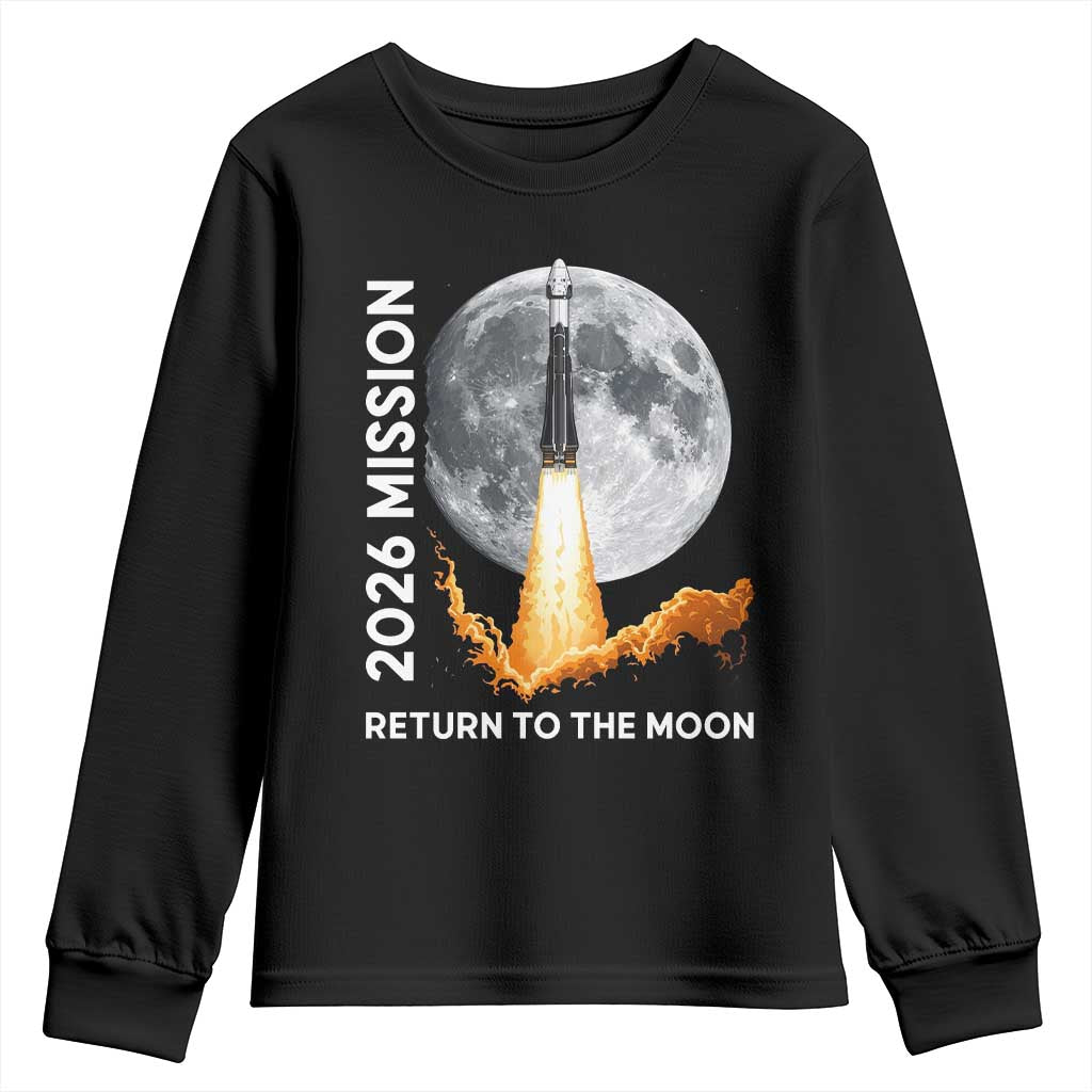 2026 Return to the Moon Mission Youth Sweatshirt Realistic Rocket Launch Lunar Graphic Space Exploration