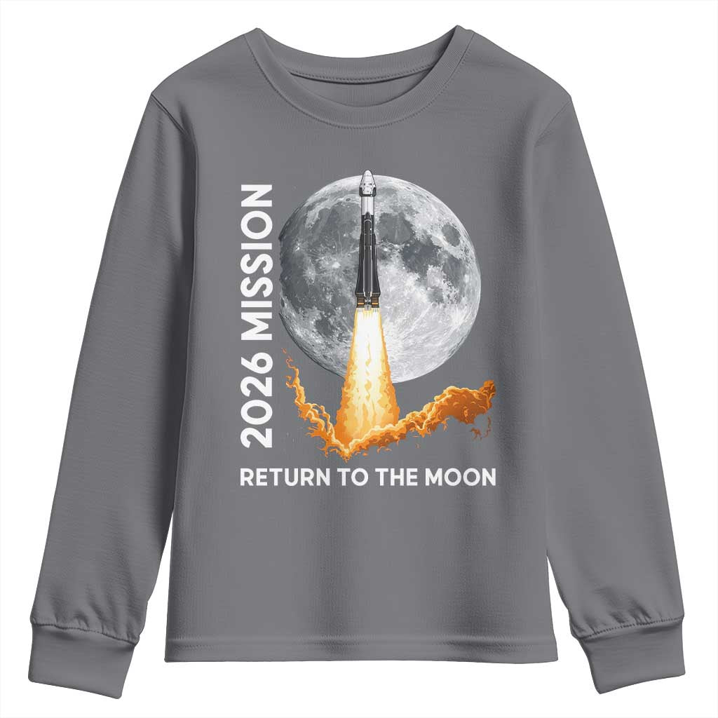 2026 Return to the Moon Mission Youth Sweatshirt Realistic Rocket Launch Lunar Graphic Space Exploration