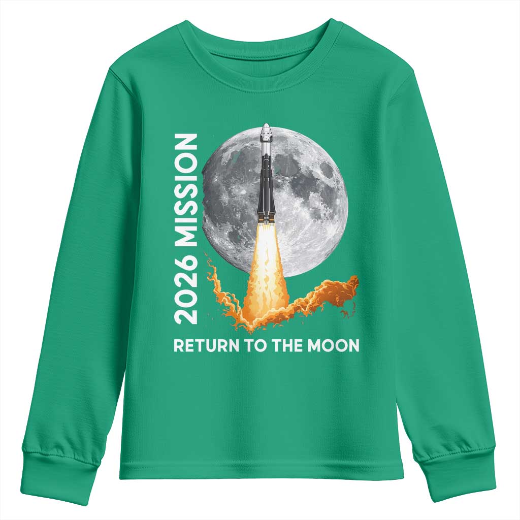 2026 Return to the Moon Mission Youth Sweatshirt Realistic Rocket Launch Lunar Graphic Space Exploration
