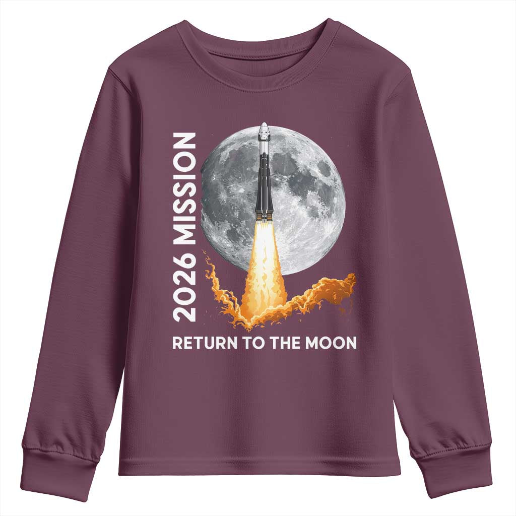 2026 Return to the Moon Mission Youth Sweatshirt Realistic Rocket Launch Lunar Graphic Space Exploration