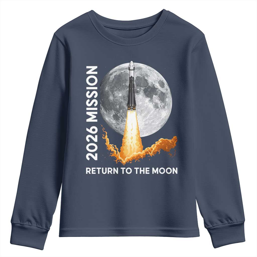 2026 Return to the Moon Mission Youth Sweatshirt Realistic Rocket Launch Lunar Graphic Space Exploration
