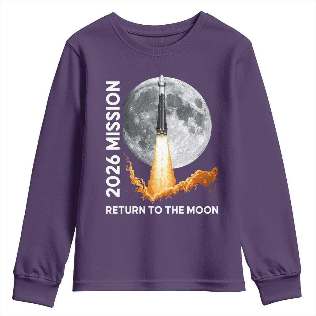 2026 Return to the Moon Mission Youth Sweatshirt Realistic Rocket Launch Lunar Graphic Space Exploration