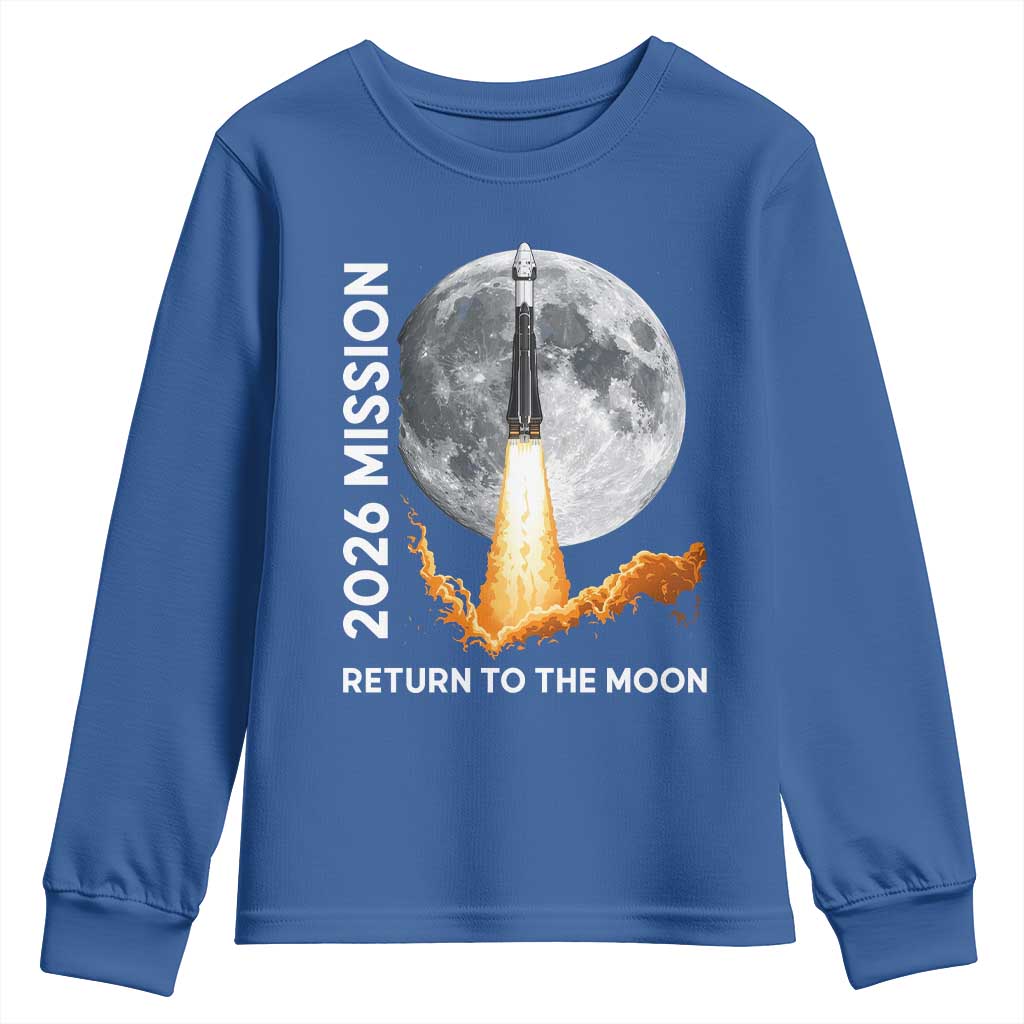 2026 Return to the Moon Mission Youth Sweatshirt Realistic Rocket Launch Lunar Graphic Space Exploration