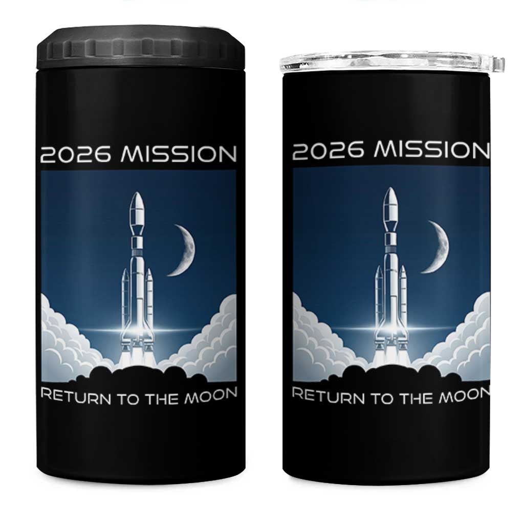 Future Lunar Mission 2026 4 in 1 Can Cooler Tumbler Rocket Launch Lunar Orbit Space Exploration