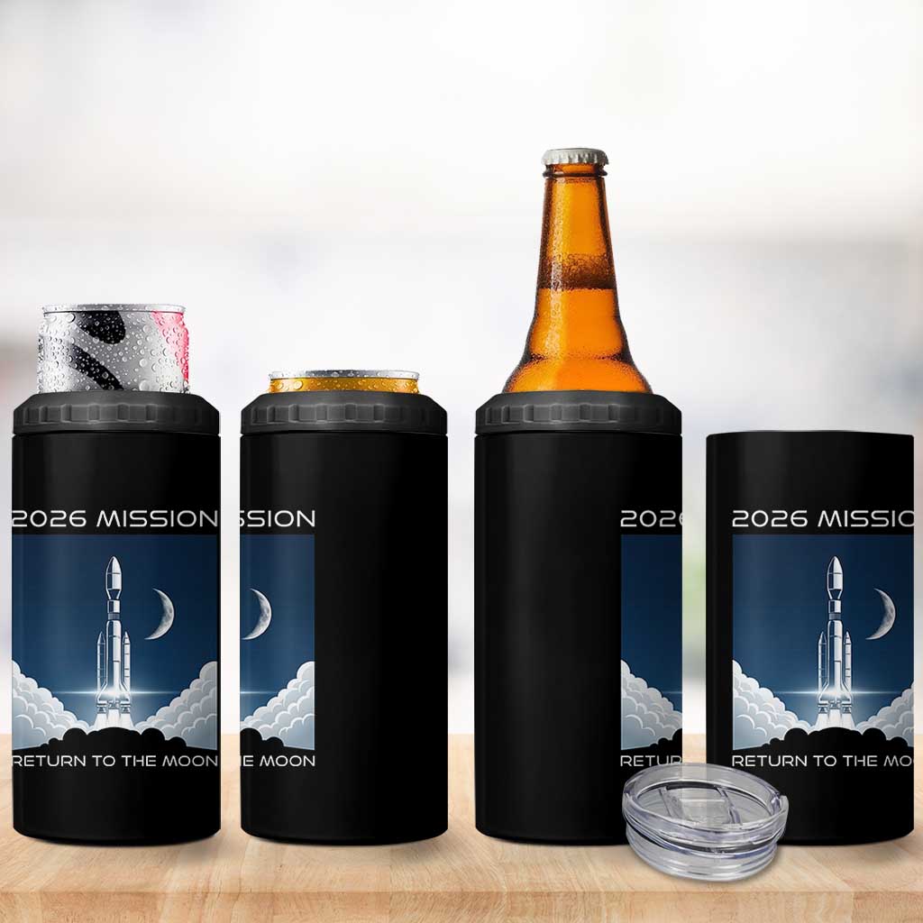 Future Lunar Mission 2026 4 in 1 Can Cooler Tumbler Rocket Launch Lunar Orbit Space Exploration