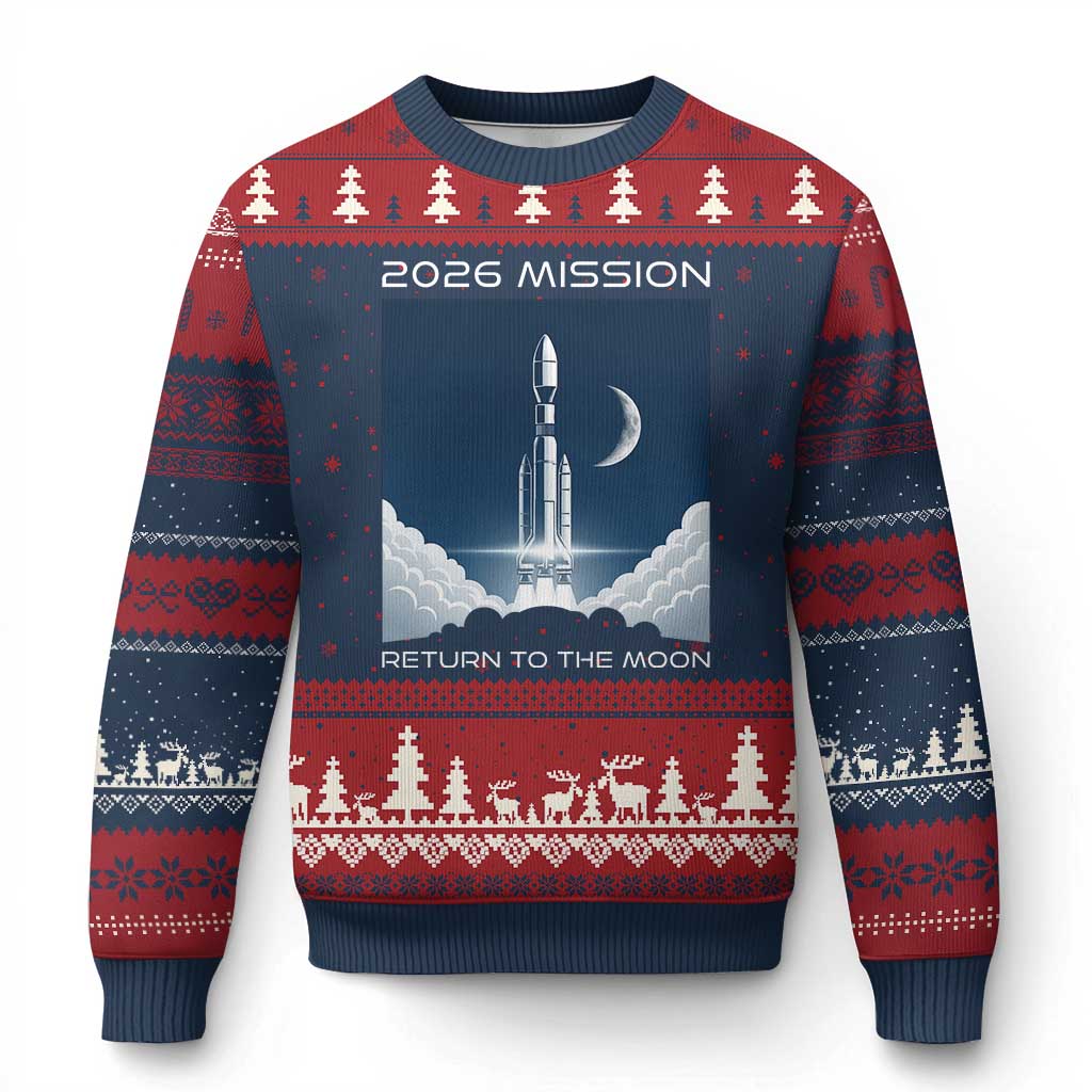 Future Lunar Mission 2026 Ugly Christmas Sweater Rocket Launch Lunar Orbit Space Exploration