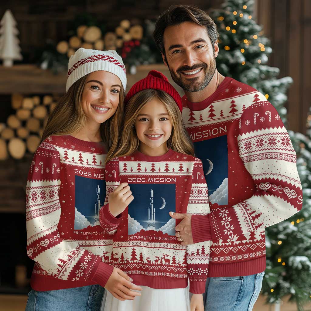 Future Lunar Mission 2026 Ugly Christmas Sweater Rocket Launch Lunar Orbit Space Exploration