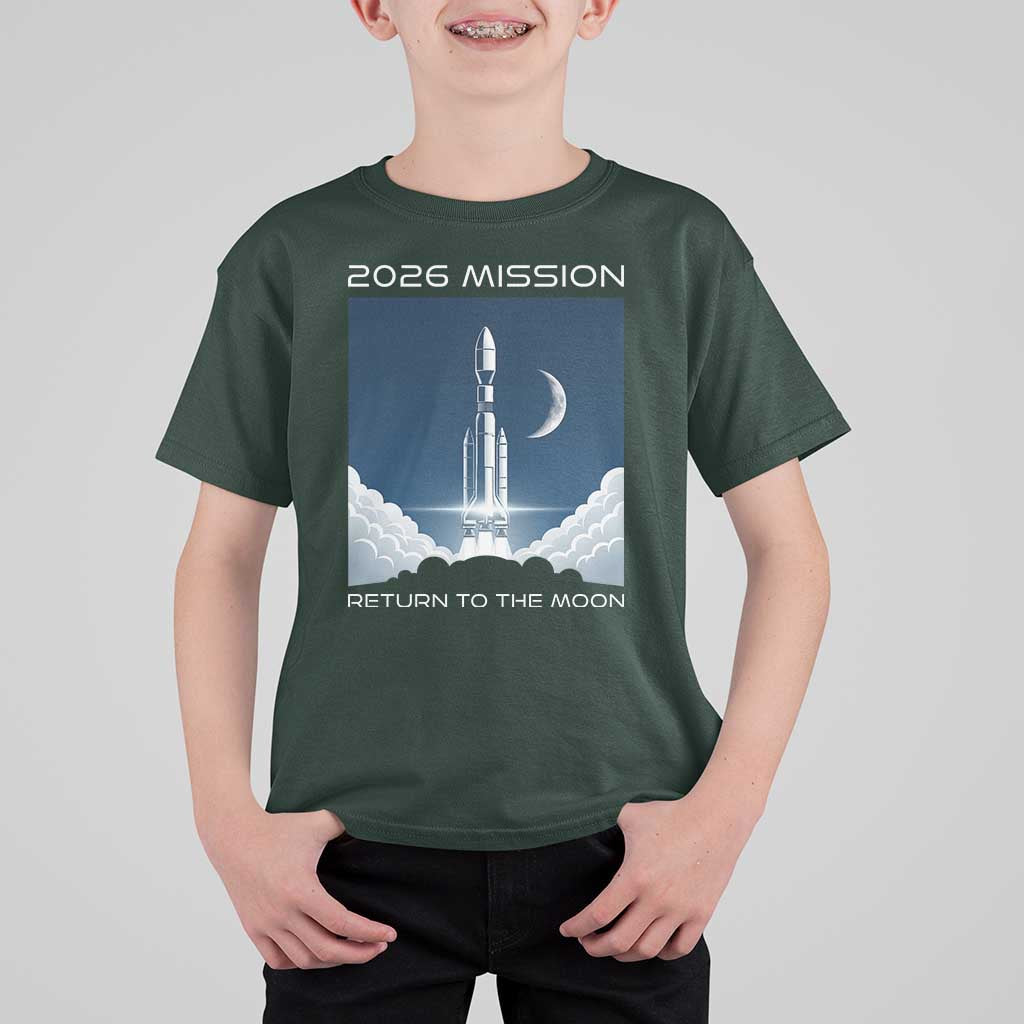 Future Lunar Mission 2026 T Shirt For Kid Rocket Launch Lunar Orbit Space Exploration