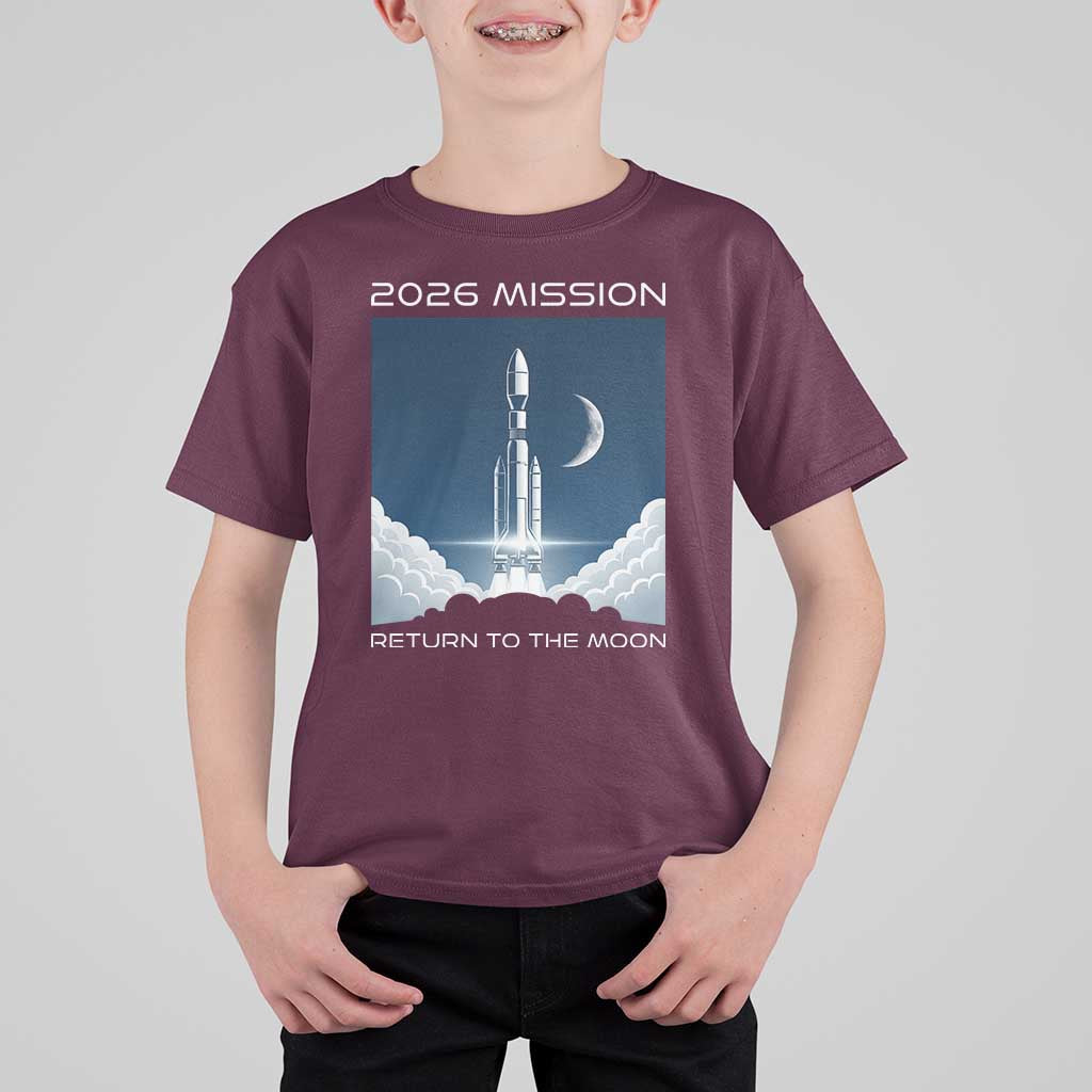 Future Lunar Mission 2026 T Shirt For Kid Rocket Launch Lunar Orbit Space Exploration