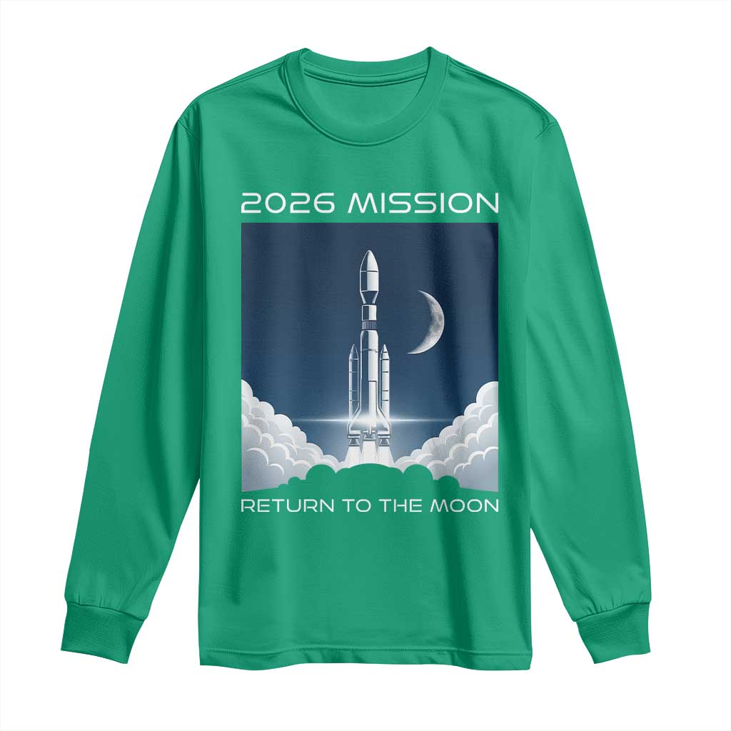 Future Lunar Mission 2026 Long Sleeve Shirt Rocket Launch Lunar Orbit Space Exploration