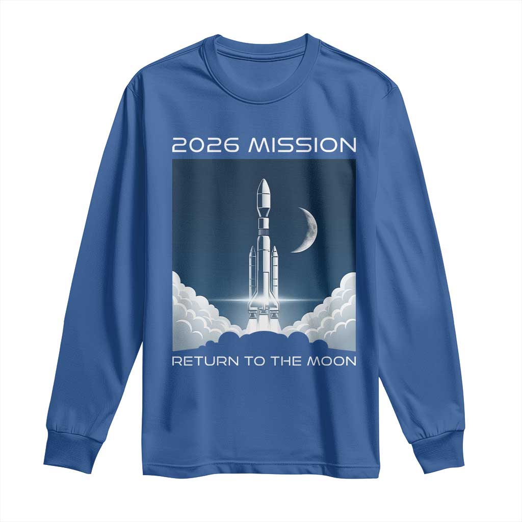 Future Lunar Mission 2026 Long Sleeve Shirt Rocket Launch Lunar Orbit Space Exploration