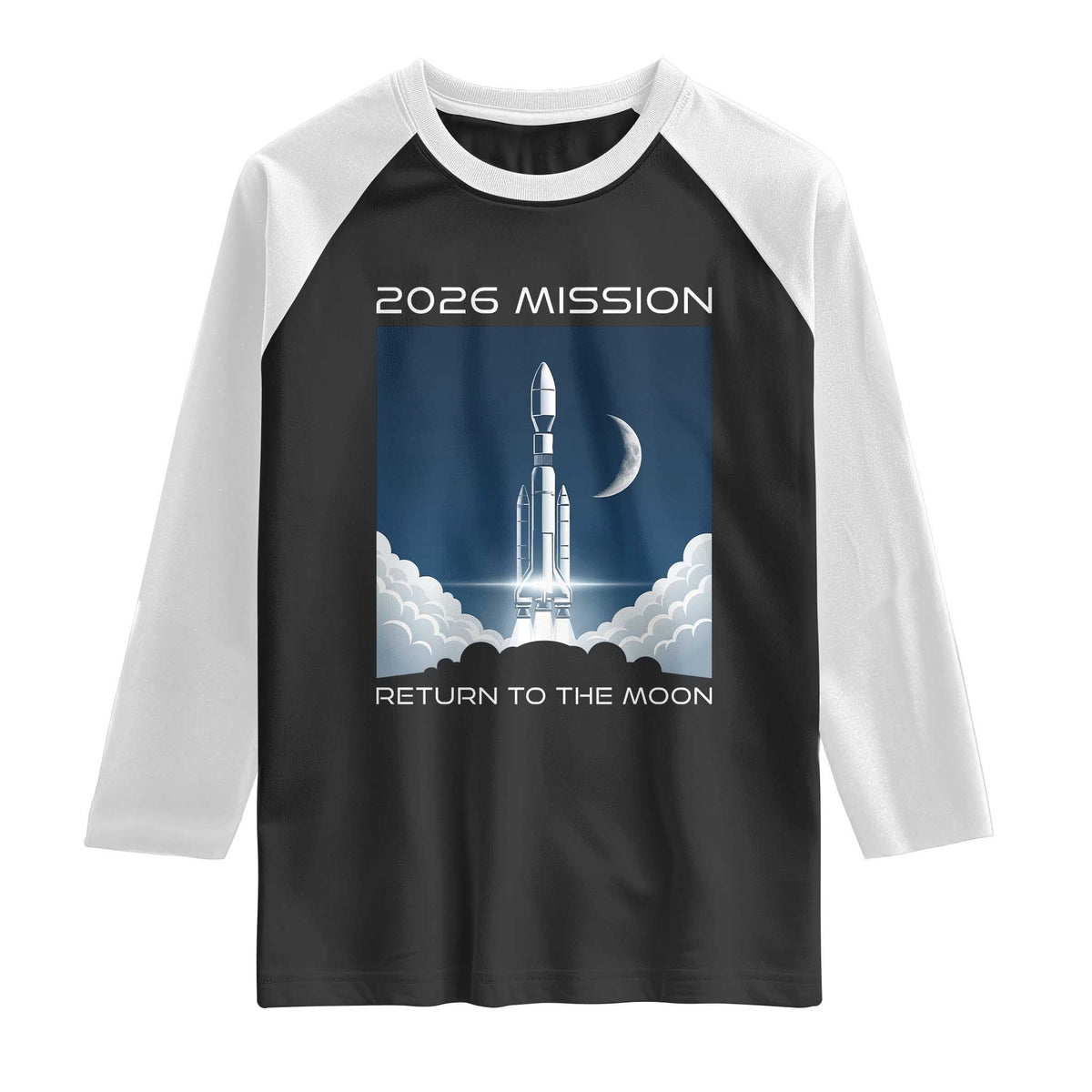 Future Lunar Mission 2026 Raglan Shirt Rocket Launch Lunar Orbit Space Exploration
