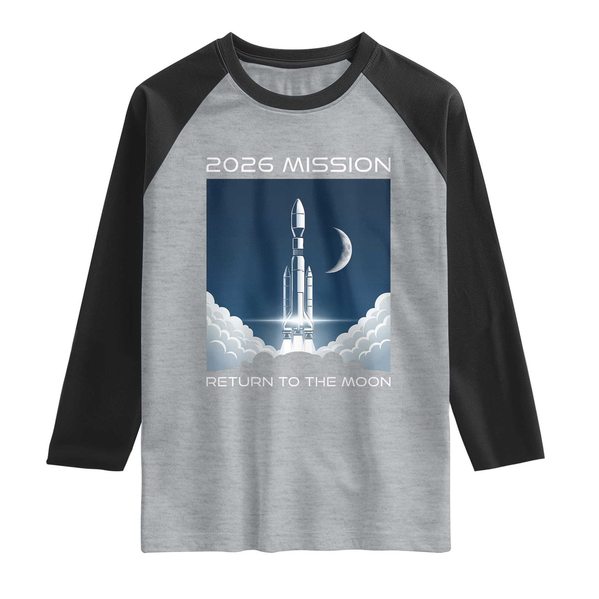 Future Lunar Mission 2026 Raglan Shirt Rocket Launch Lunar Orbit Space Exploration