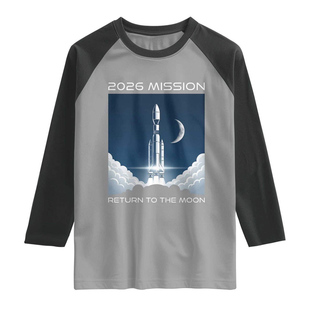 Future Lunar Mission 2026 Raglan Shirt Rocket Launch Lunar Orbit Space Exploration