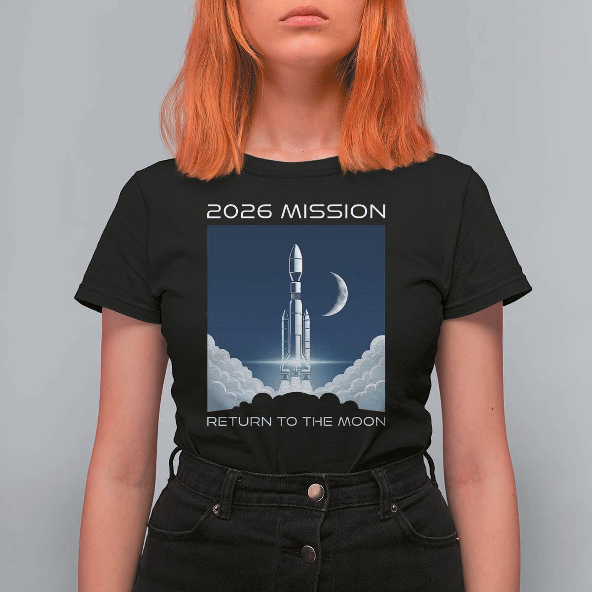 Future Lunar Mission 2026 T Shirt For Women Rocket Launch Lunar Orbit Space Exploration