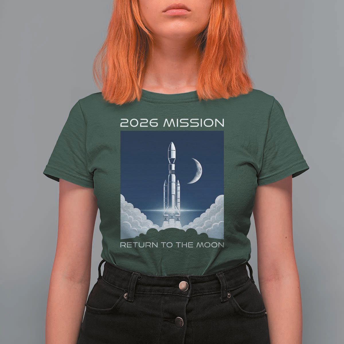 Future Lunar Mission 2026 T Shirt For Women Rocket Launch Lunar Orbit Space Exploration