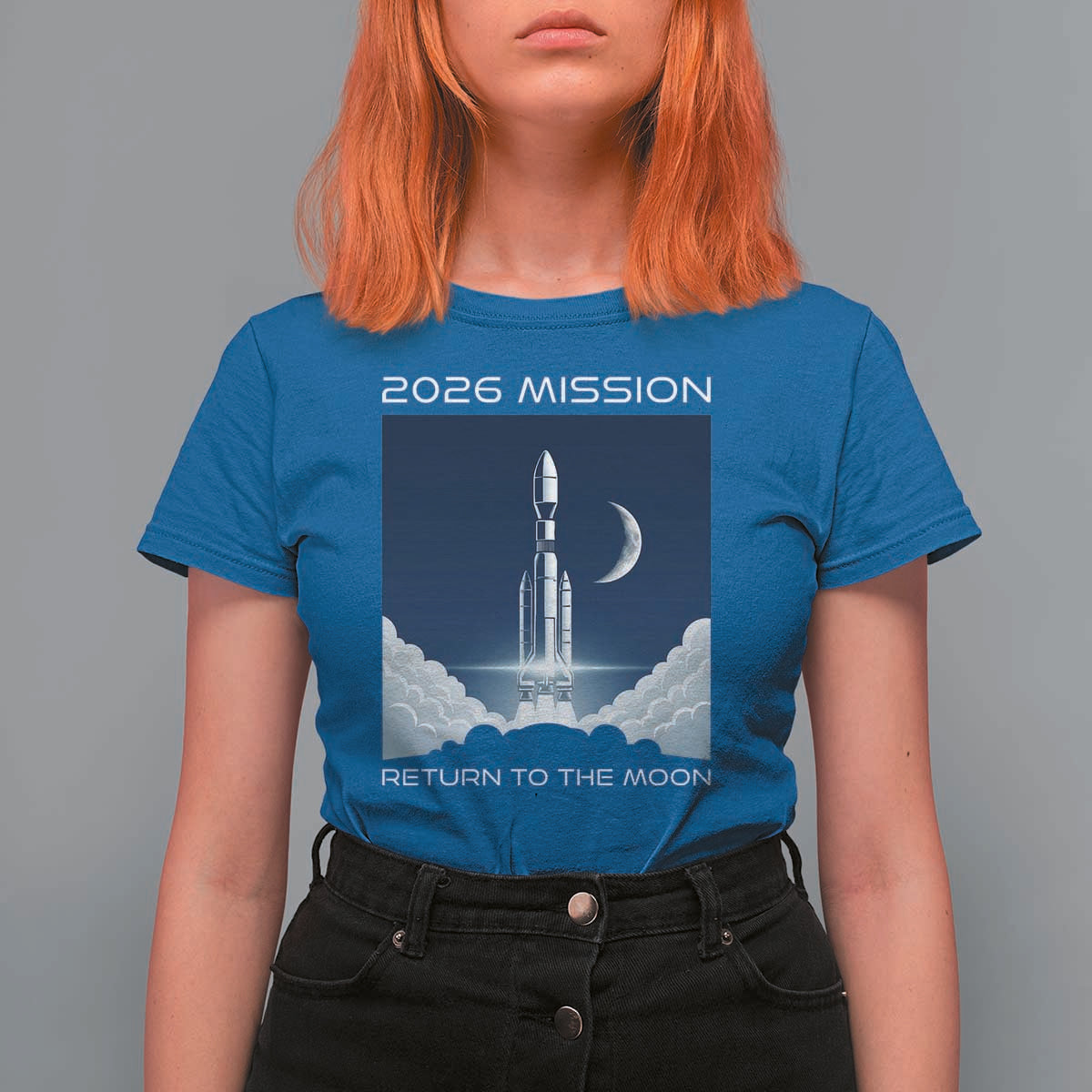 Future Lunar Mission 2026 T Shirt For Women Rocket Launch Lunar Orbit Space Exploration
