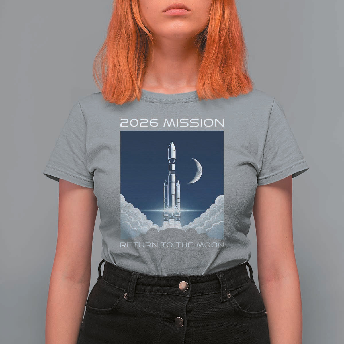 Future Lunar Mission 2026 T Shirt For Women Rocket Launch Lunar Orbit Space Exploration