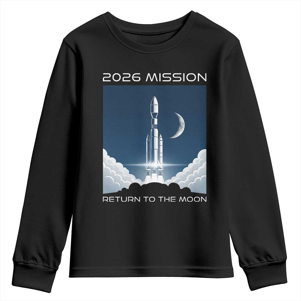Future Lunar Mission 2026 Youth Sweatshirt Rocket Launch Lunar Orbit Space Exploration