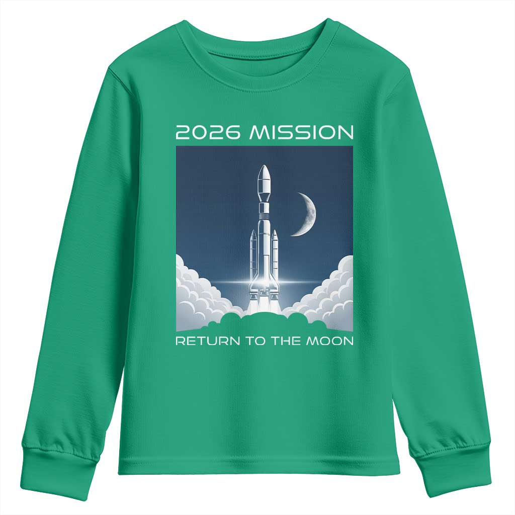 Future Lunar Mission 2026 Youth Sweatshirt Rocket Launch Lunar Orbit Space Exploration