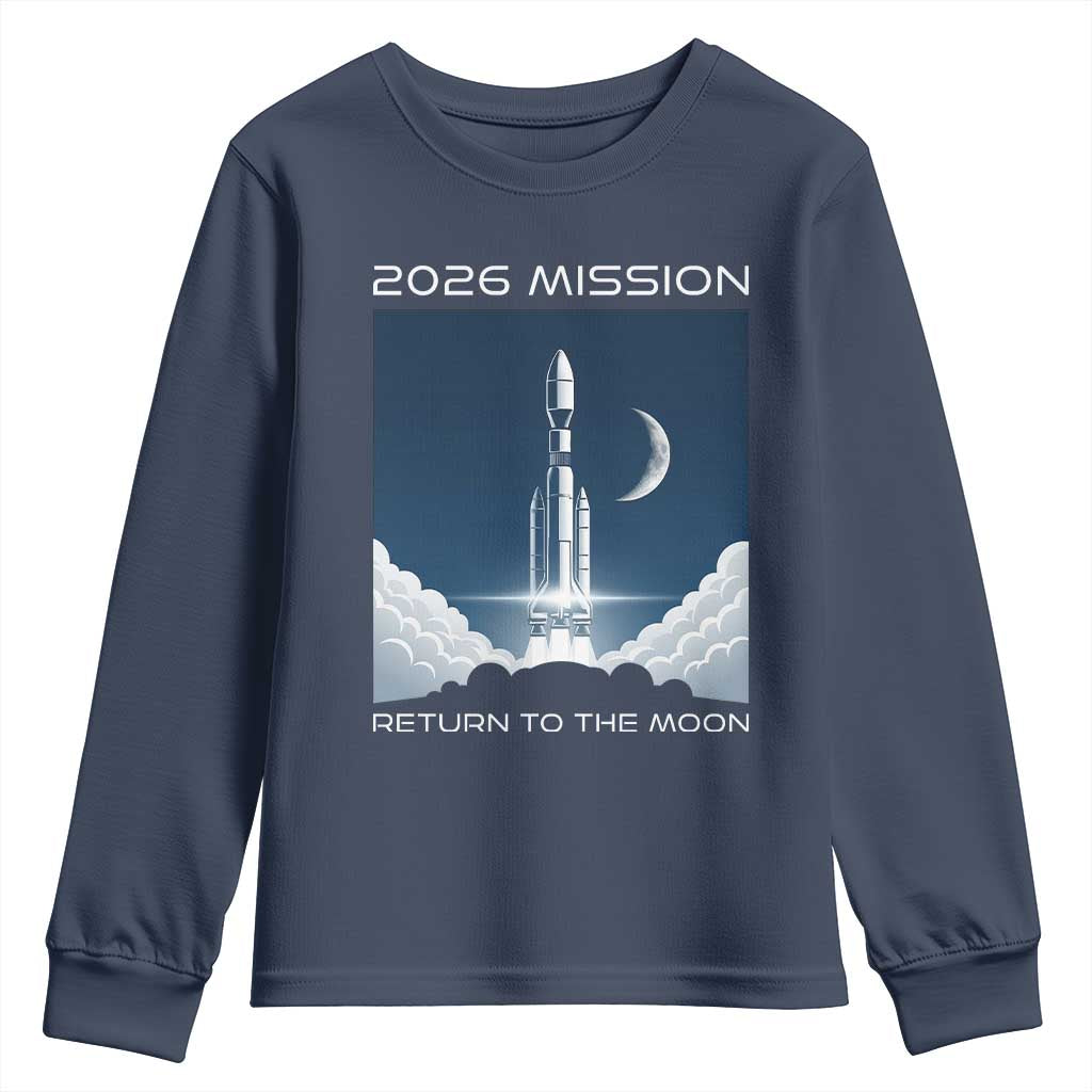 Future Lunar Mission 2026 Youth Sweatshirt Rocket Launch Lunar Orbit Space Exploration