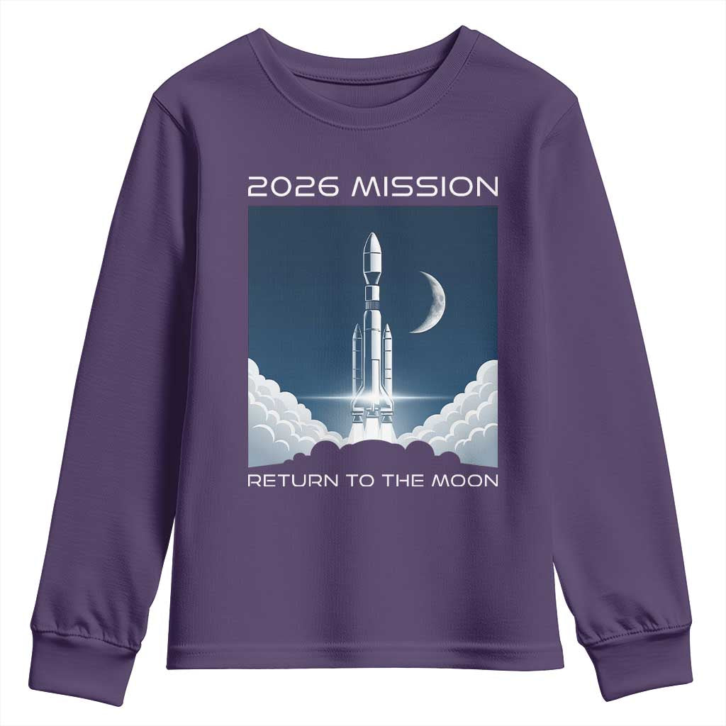 Future Lunar Mission 2026 Youth Sweatshirt Rocket Launch Lunar Orbit Space Exploration