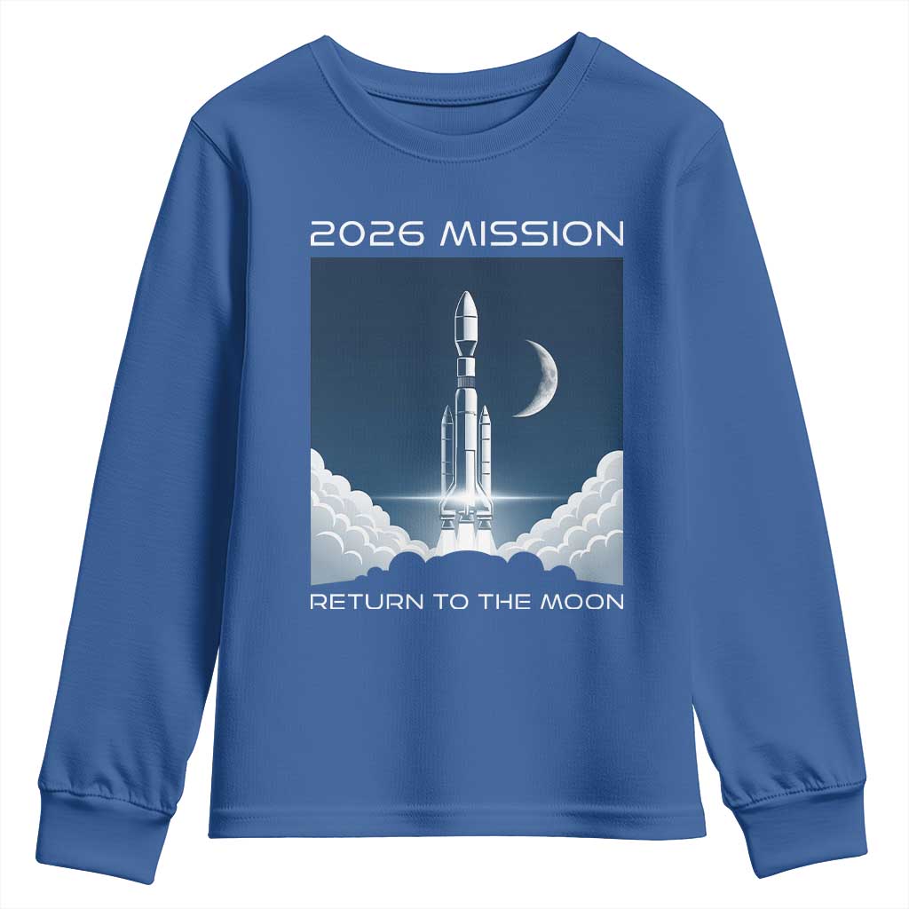 Future Lunar Mission 2026 Youth Sweatshirt Rocket Launch Lunar Orbit Space Exploration