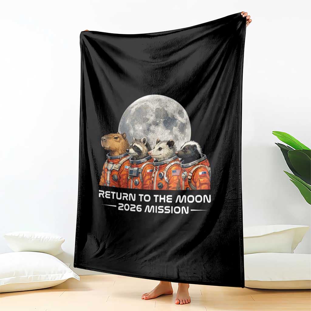 2026 Mission Lunar Orbit Animal Crew Throw Blanket Funny Capybara Raccoon Opossum Skunk Astronauts