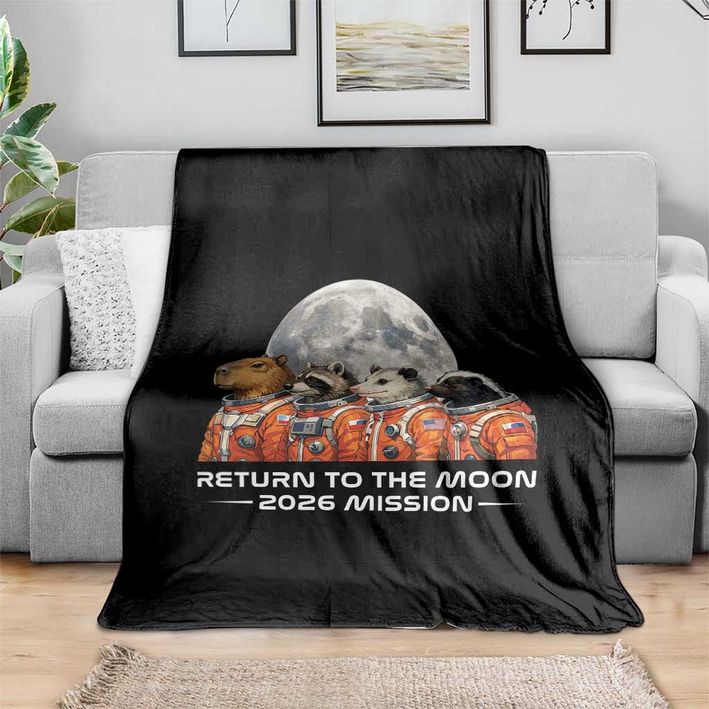 2026 Mission Lunar Orbit Animal Crew Throw Blanket Funny Capybara Raccoon Opossum Skunk Astronauts