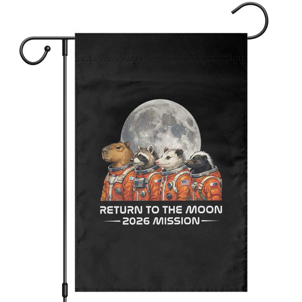 2026 Mission Lunar Orbit Animal Crew Garden Flag Funny Capybara Raccoon Opossum Skunk Astronauts