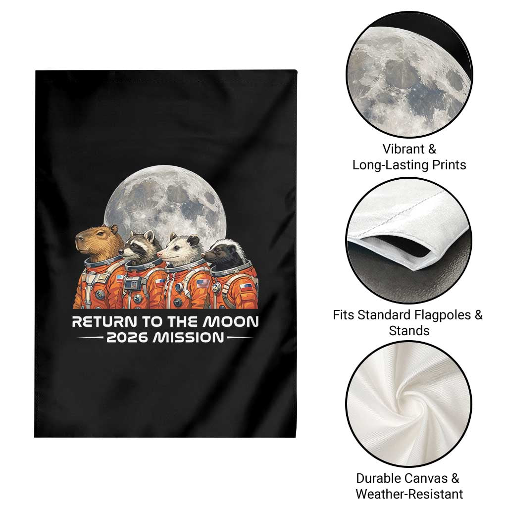 2026 Mission Lunar Orbit Animal Crew Garden Flag Funny Capybara Raccoon Opossum Skunk Astronauts