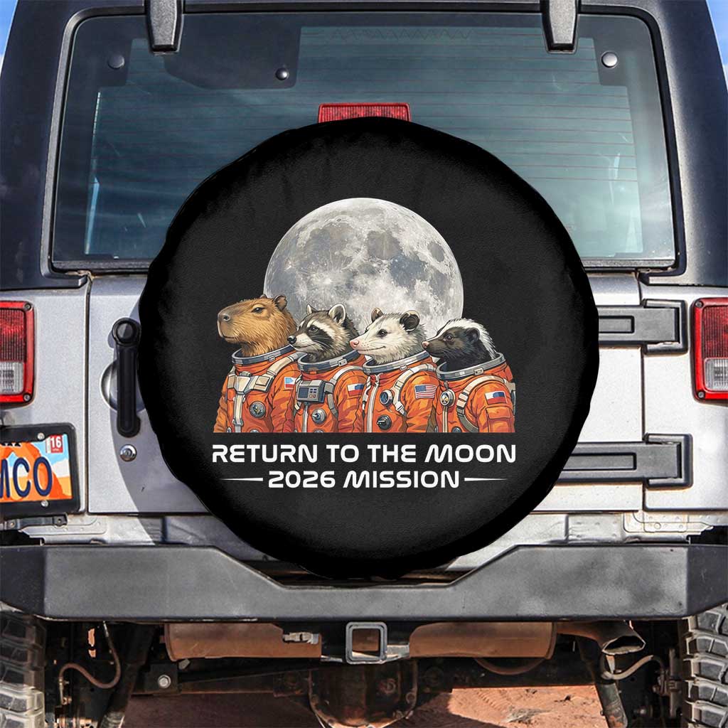 2026 Mission Lunar Orbit Animal Crew Spare Tire Cover Funny Capybara Raccoon Opossum Skunk Astronauts