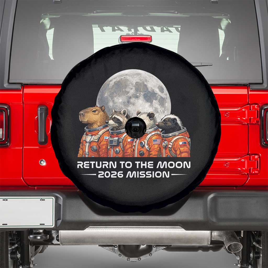 2026 Mission Lunar Orbit Animal Crew Spare Tire Cover Funny Capybara Raccoon Opossum Skunk Astronauts