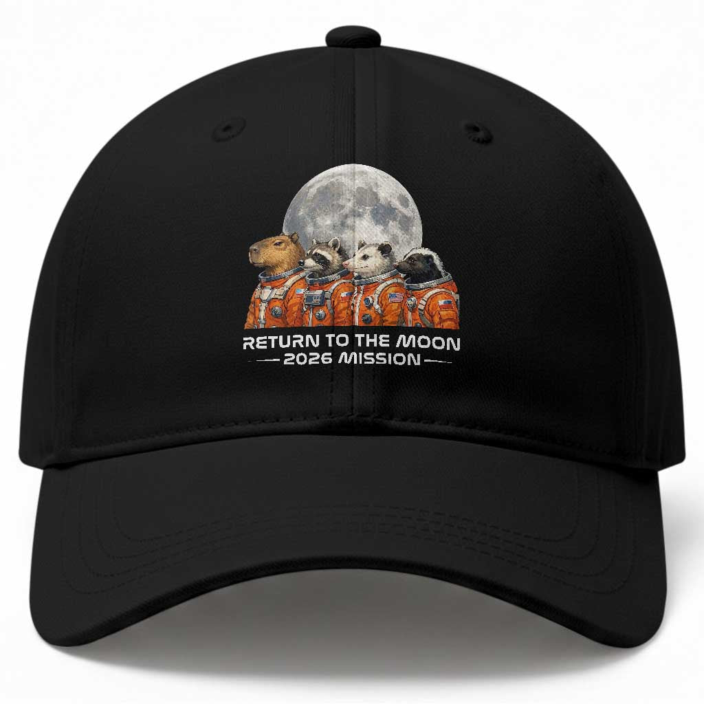 2026 Mission Lunar Orbit Animal Crew Baseball Cap Funny Capybara Raccoon Opossum Skunk Astronauts