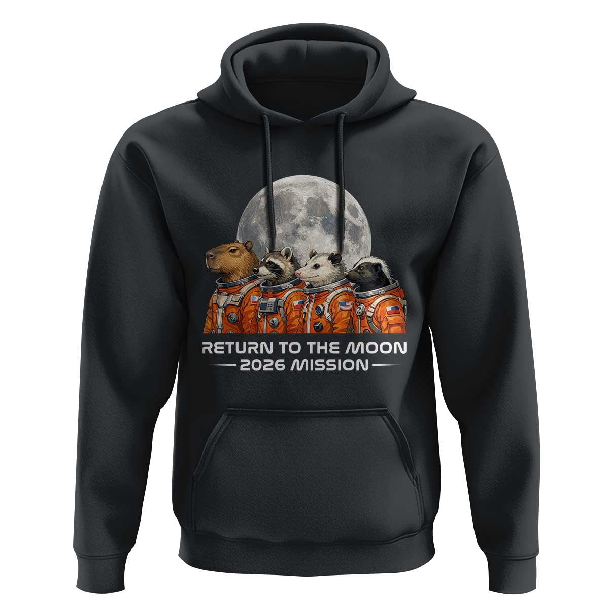 2026 Mission Lunar Orbit Animal Crew Hoodie Funny Capybara Raccoon Opossum Skunk Astronauts