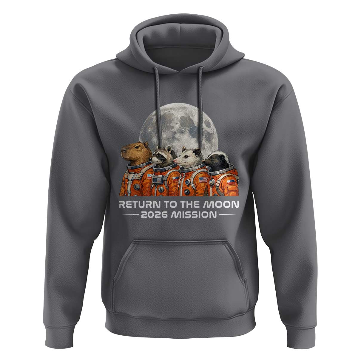 2026 Mission Lunar Orbit Animal Crew Hoodie Funny Capybara Raccoon Opossum Skunk Astronauts
