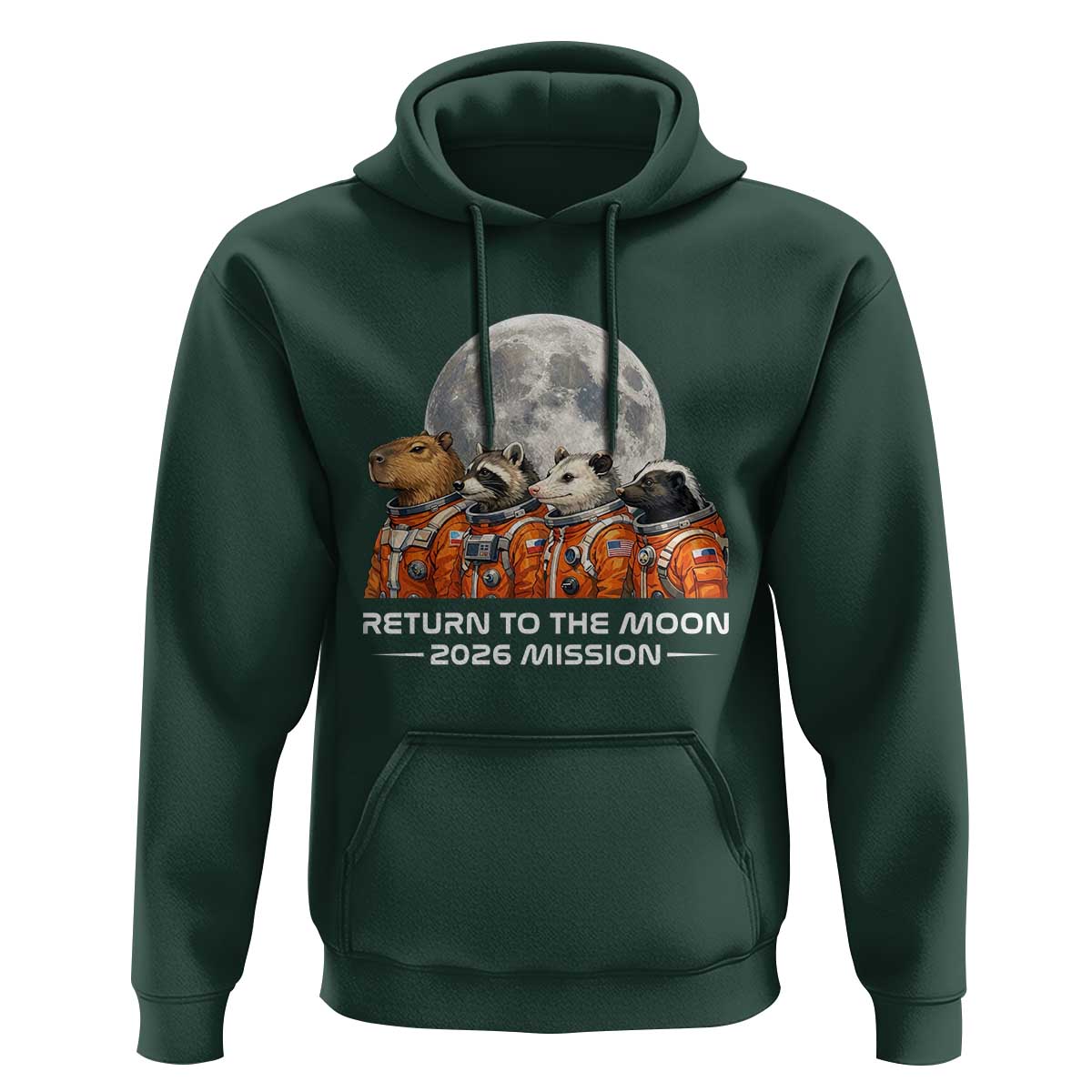 2026 Mission Lunar Orbit Animal Crew Hoodie Funny Capybara Raccoon Opossum Skunk Astronauts