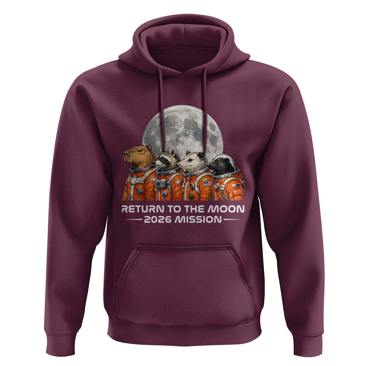 2026 Mission Lunar Orbit Animal Crew Hoodie Funny Capybara Raccoon Opossum Skunk Astronauts