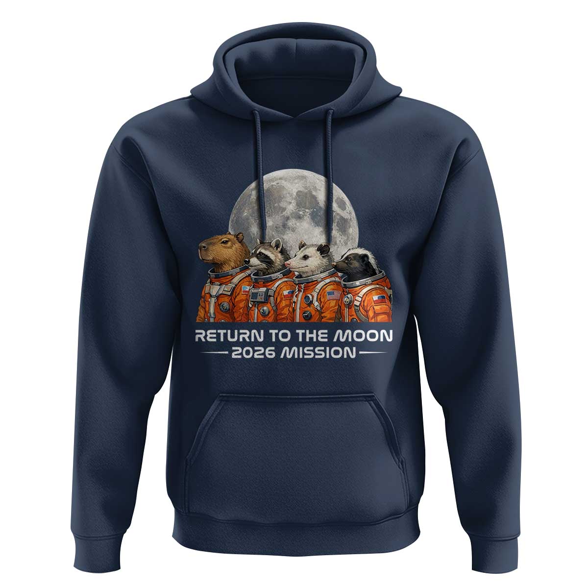 2026 Mission Lunar Orbit Animal Crew Hoodie Funny Capybara Raccoon Opossum Skunk Astronauts