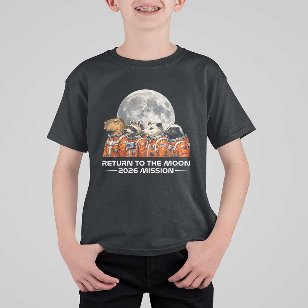 2026 Mission Lunar Orbit Animal Crew T Shirt For Kid Funny Capybara Raccoon Opossum Skunk Astronauts