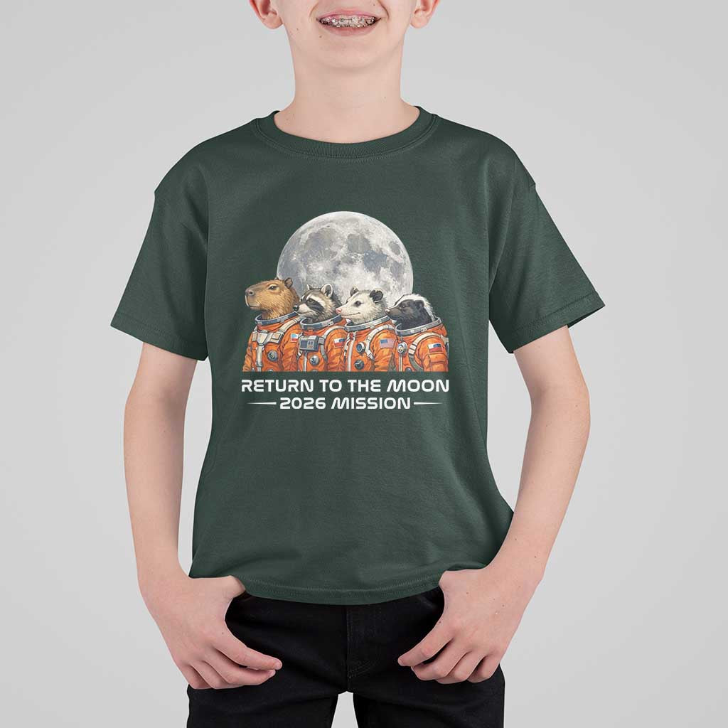 2026 Mission Lunar Orbit Animal Crew T Shirt For Kid Funny Capybara Raccoon Opossum Skunk Astronauts