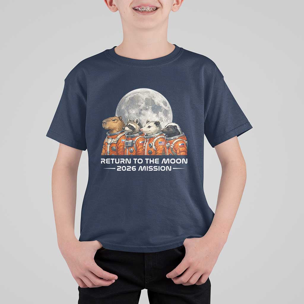 2026 Mission Lunar Orbit Animal Crew T Shirt For Kid Funny Capybara Raccoon Opossum Skunk Astronauts