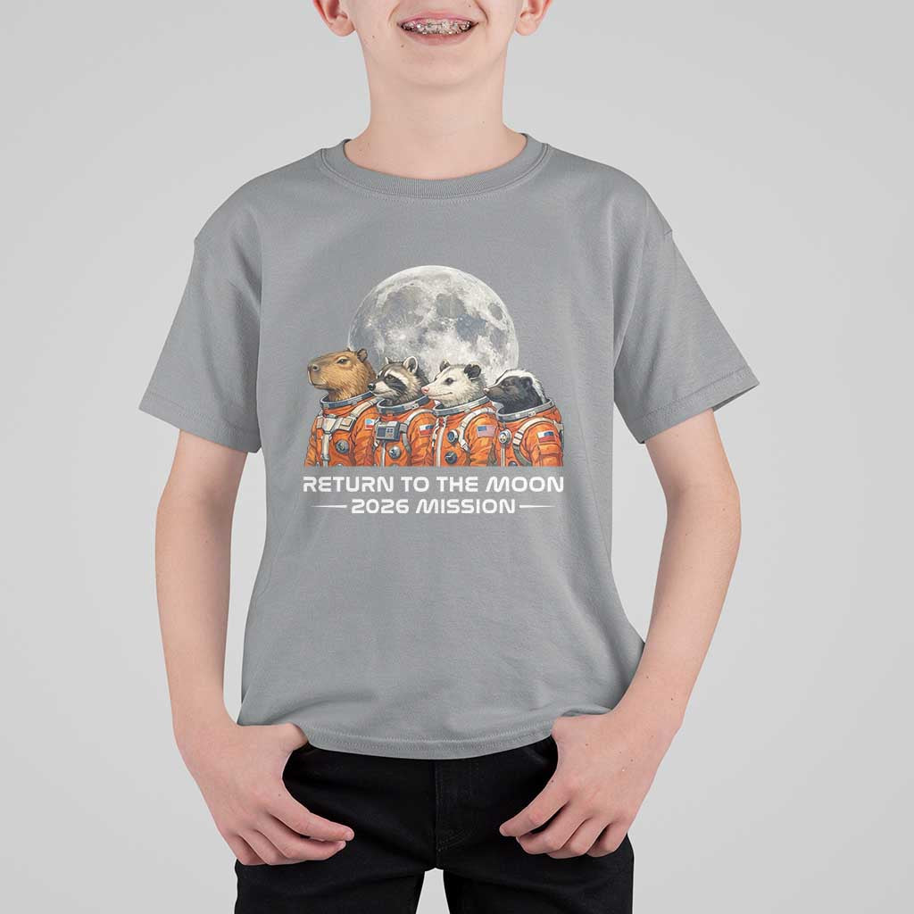 2026 Mission Lunar Orbit Animal Crew T Shirt For Kid Funny Capybara Raccoon Opossum Skunk Astronauts
