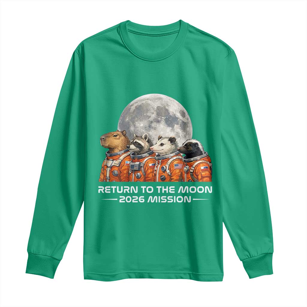 2026 Mission Lunar Orbit Animal Crew Long Sleeve Shirt Funny Capybara Raccoon Opossum Skunk Astronauts
