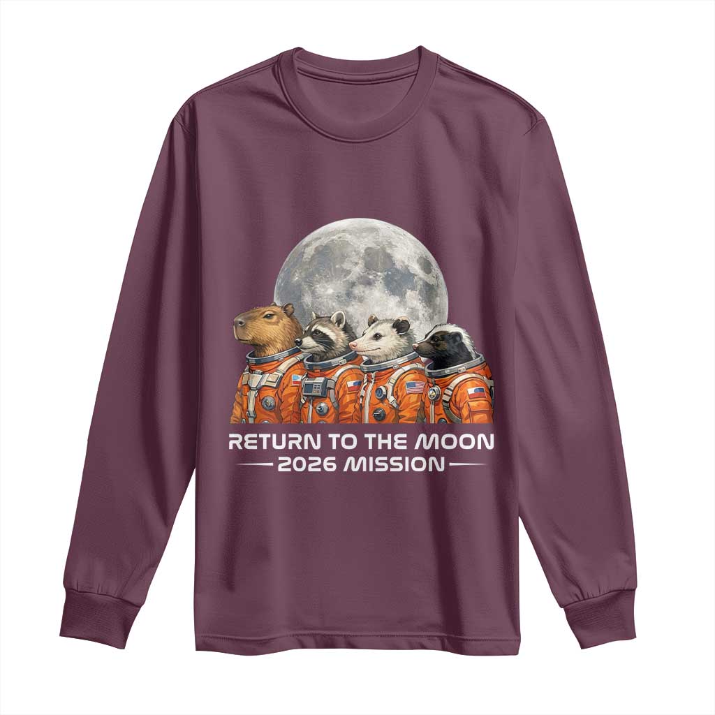 2026 Mission Lunar Orbit Animal Crew Long Sleeve Shirt Funny Capybara Raccoon Opossum Skunk Astronauts