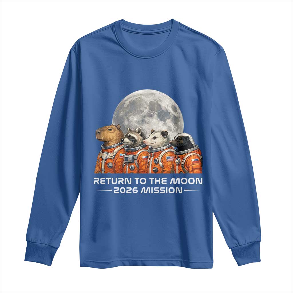 2026 Mission Lunar Orbit Animal Crew Long Sleeve Shirt Funny Capybara Raccoon Opossum Skunk Astronauts