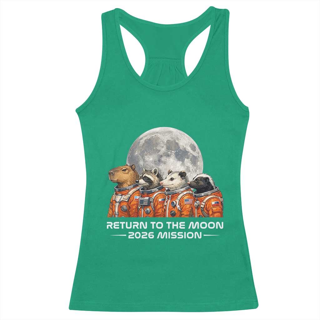 2026 Mission Lunar Orbit Animal Crew Racerback Tank Top Funny Capybara Raccoon Opossum Skunk Astronauts