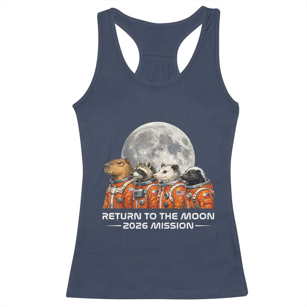 2026 Mission Lunar Orbit Animal Crew Racerback Tank Top Funny Capybara Raccoon Opossum Skunk Astronauts