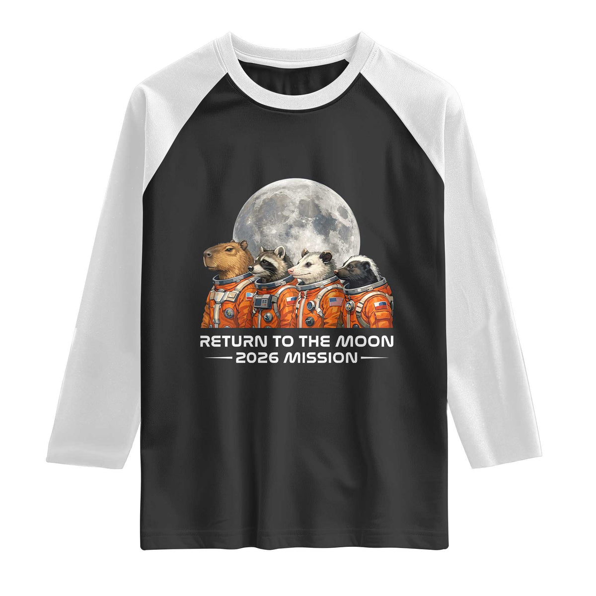 2026 Mission Lunar Orbit Animal Crew Raglan Shirt Funny Capybara Raccoon Opossum Skunk Astronauts