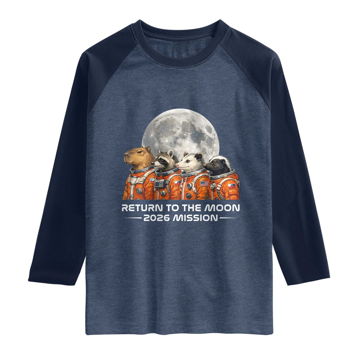 2026 Mission Lunar Orbit Animal Crew Raglan Shirt Funny Capybara Raccoon Opossum Skunk Astronauts